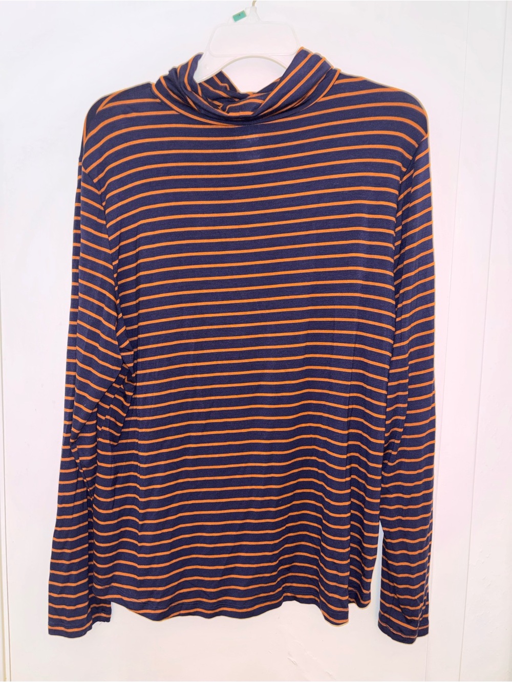 dip Navy and Orange Striped Mock Neck Long-Sleeve Top